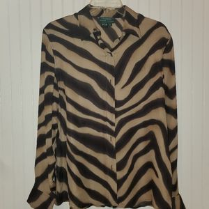 Brown Zebra print silk blouse.